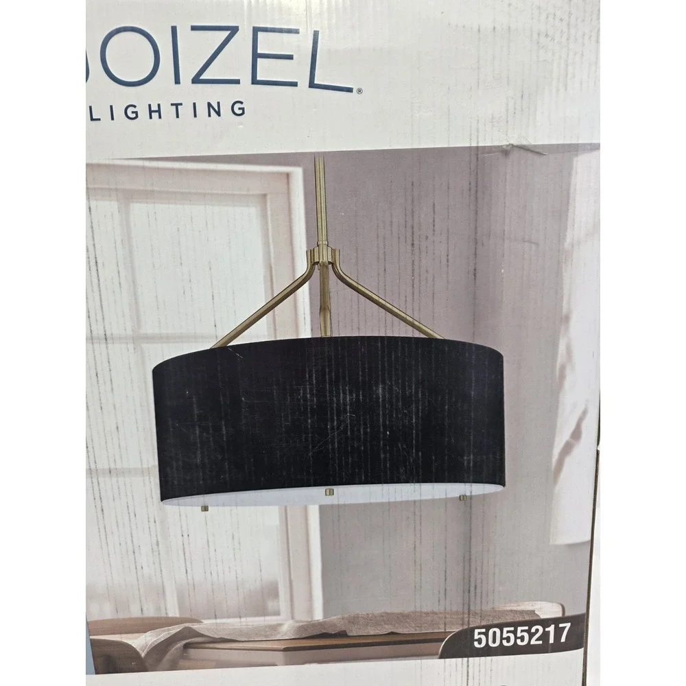 Quoizel LWS6714B Covington 3-Light Drum Pendant Black Gold NIB